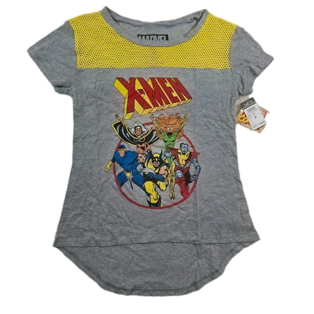 Marvel's X-Men Women's Grey Yellow Medium T-Shirt Top Mesh RUE 21